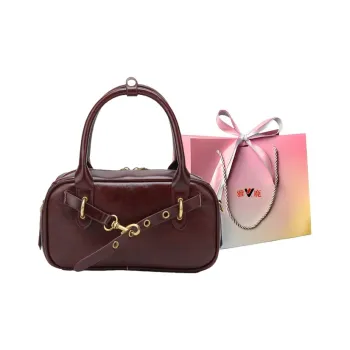 Yalu PU Bowling Bag Handbag Women's Burgundy/Black/Coffee/Brown
