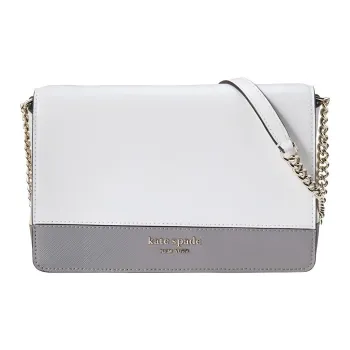 Kate Spade Spencer Saffiano Leather Small Square Bag Chain Wallet Shoulder Bag Crossbody Bag Women's White & Gray