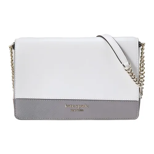 Kate Spade Spencer Saffiano Leather Small Square Bag Chain Wallet Shoulder Bag Crossbody Bag Women's White & Gray