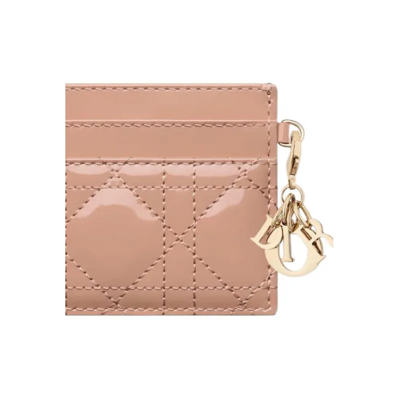 DIOR Lady Dior Patent Leather Calfskin Money Clip Card Holder Card Case Women's Rose Pink-4