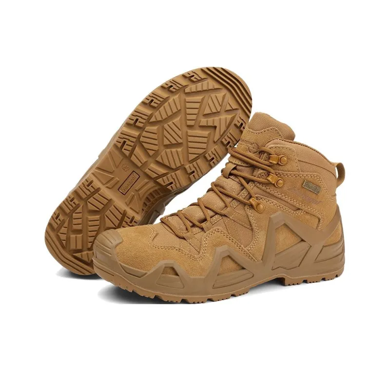 Hungo Slip Resistant Water Resistant Support Mid Top Hiking Shoes Men's Khaki-5