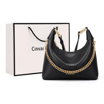 CinvaiKrose Synthetic Leather Shoulder Bag Crossbody Bag Portable Crescent Bag Small Size Women's Black/Brown