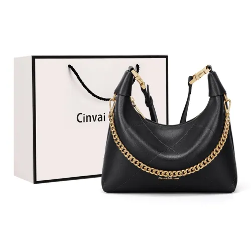CinvaiKrose Synthetic Leather Shoulder Bag Crossbody Bag Portable Crescent Bag Small Size Women's Black/Brown