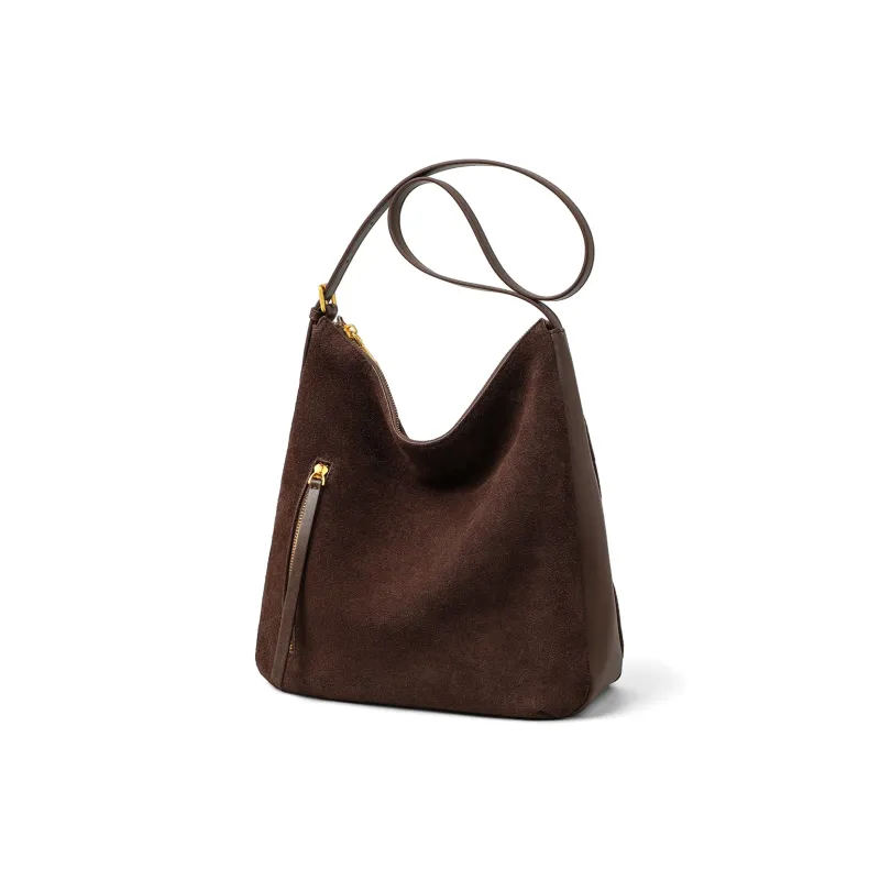 MILLIE'S Cow Leather Portable Underarm Shoulder Bag, Bucket Bag Women's Coffee/Wine Purple-2