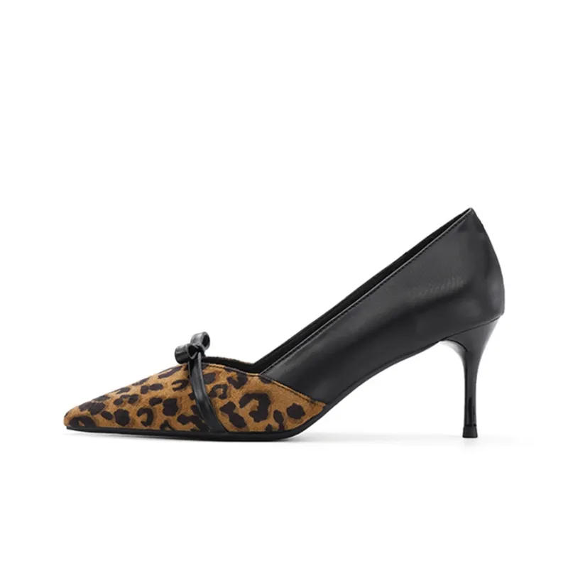 Ainer-cat Slim Heel High Heels 7cm Women's Brown Leopard Print-0