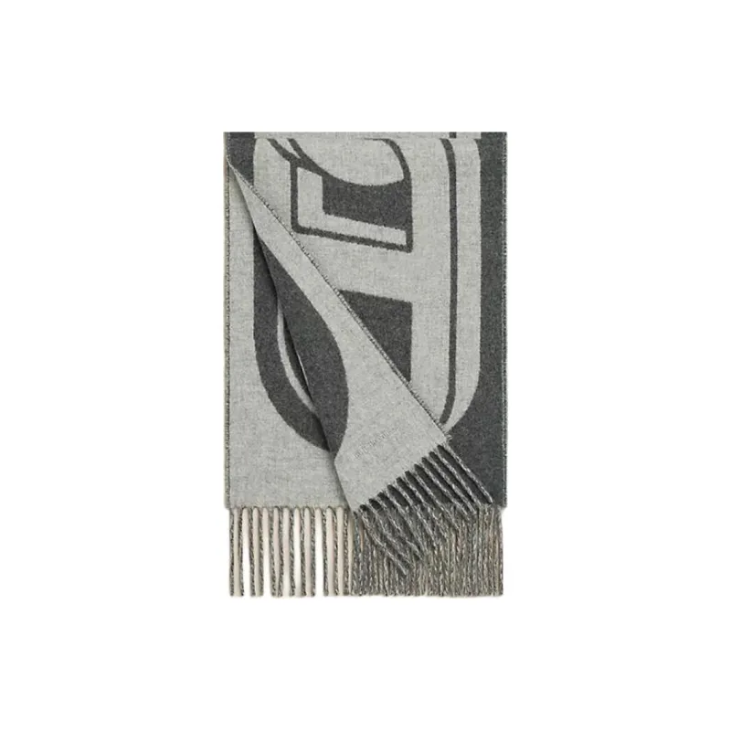 HERMES Cashmere Knit Scarves Men's Light Mixed Gray-1