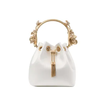 Jimmy Choo Fabric Handbag Small Size Women's Ivory White & Gold