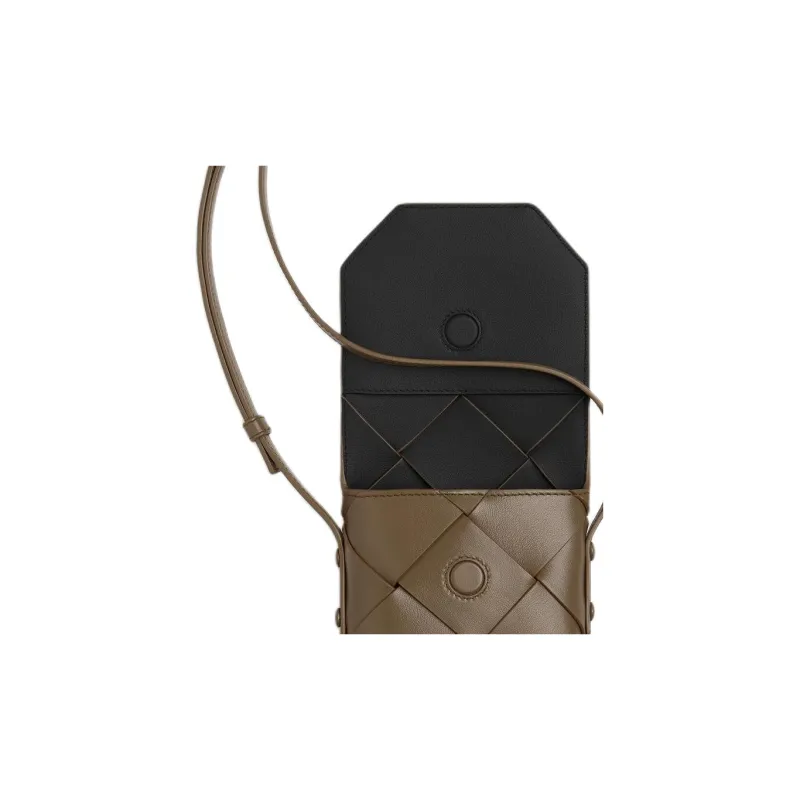 Bottega Veneta Cow Leather Cell Phone Pouch Unisex Seaweed Green & Volcanic Gray-3