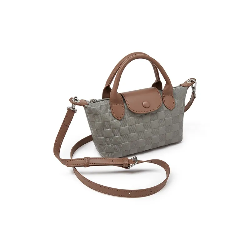 Old Man's Head Top Grain Cow Leather Crossbody Handbag Regular Women's Gray/Black-1