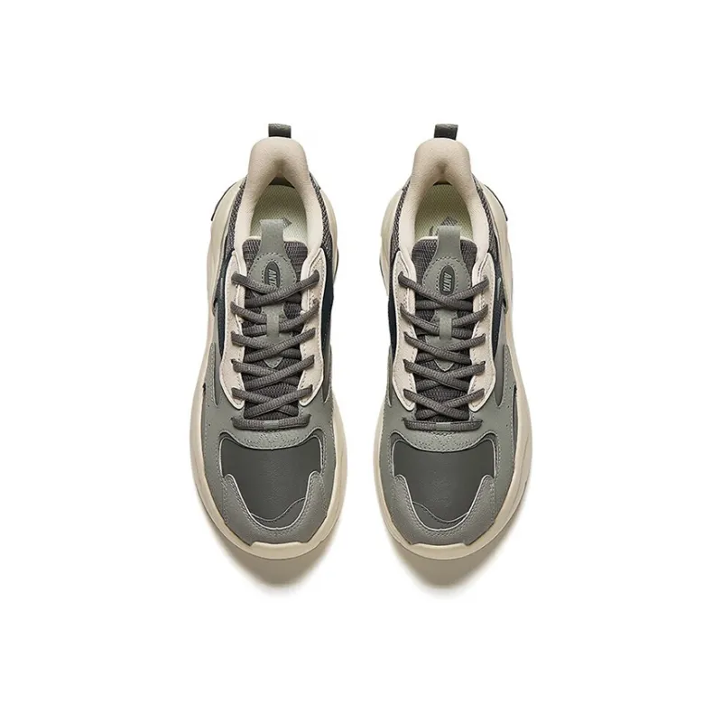 Anta Gravitation Cushioned Wear-Resistant Height Increasing Low-Top Chunky Sneakers Men's Gray White-2
