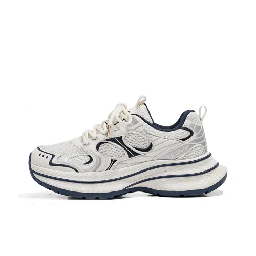 Warrior Height Increasing Anti Slip And Wear Resistant Low Top Chunky Sneakers Women's Beige Blue