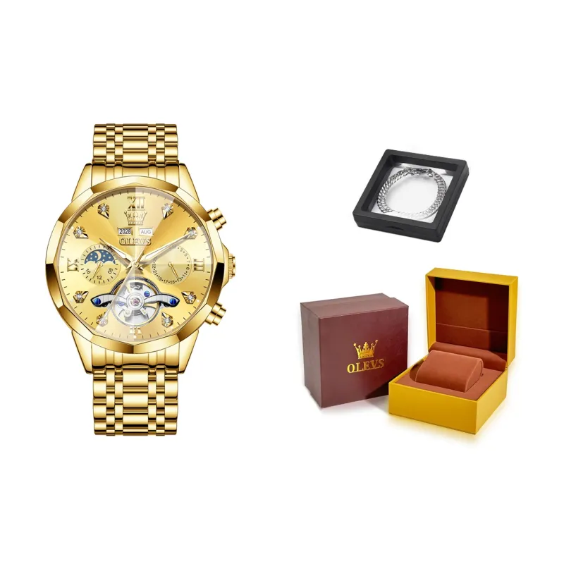 OLEVS Play The Cool Series Mechanical Movement Stainless Steel Watchband Watch Men's Watches Black Dial-33