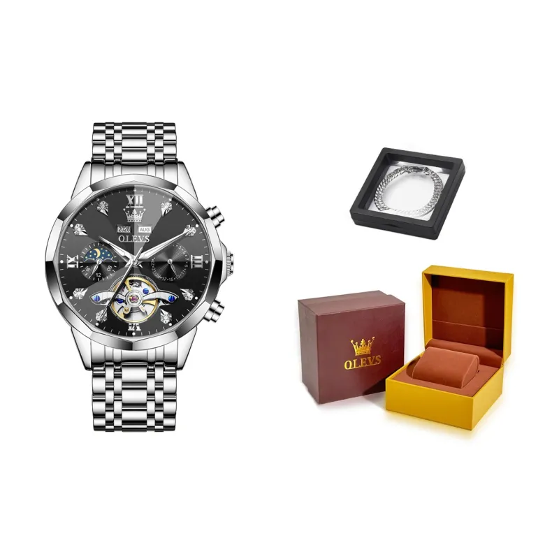 OLEVS Play The Cool Series Mechanical Movement Stainless Steel Watchband Watch Men's Watches Black Dial-27
