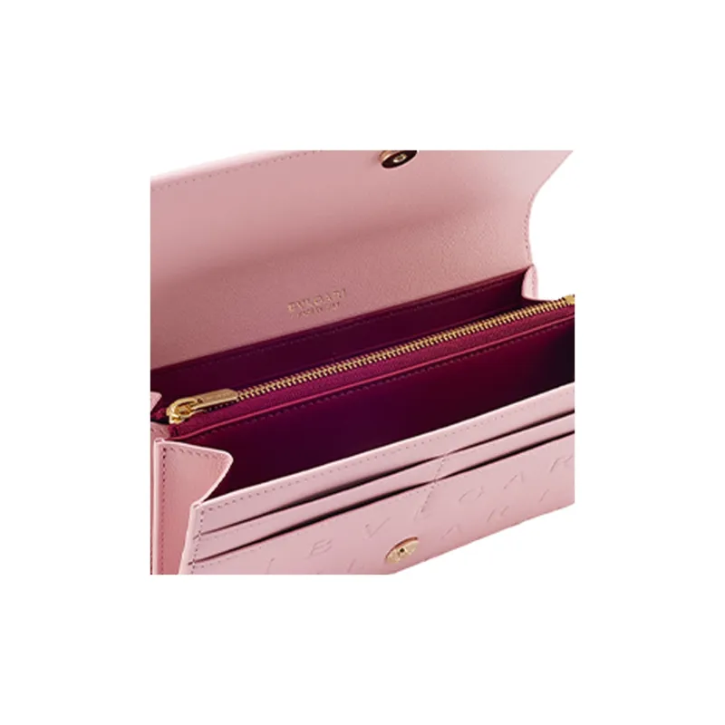 BVLGARI Logo Calfskin Wallet Large Size Women's Pink-4