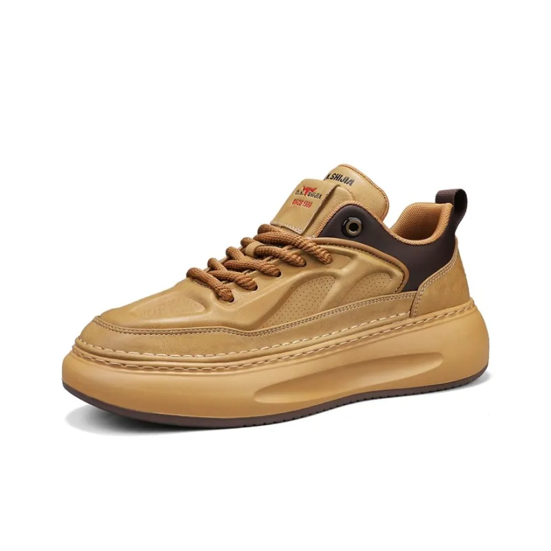 G.N.SHIJIA Height Increasing Wear Resistant Lightweight Breathable Slip Resistant Low Top Casual Shoes Men's Yellow-2