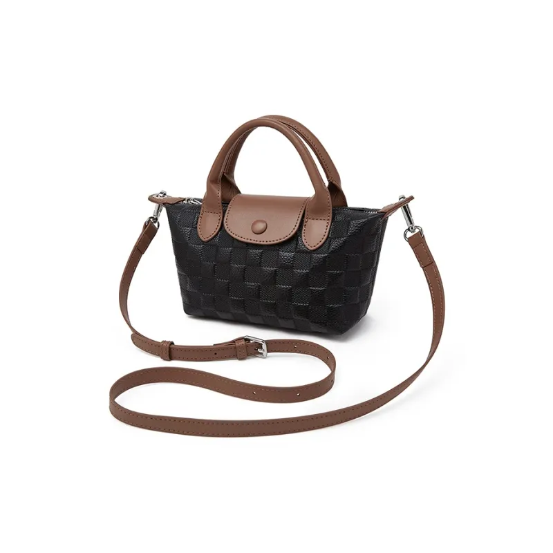 Old Man's Head Top Grain Cow Leather Crossbody Handbag Regular Women's Gray/Black-8