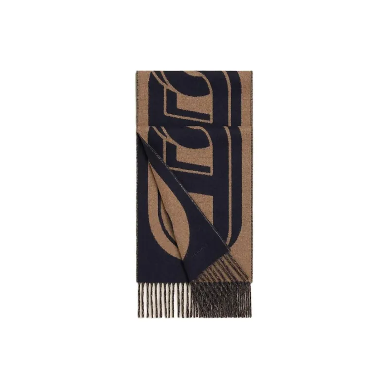 HERMES Cashmere Knit Scarves Men's Marine Blue/Light Brown-0