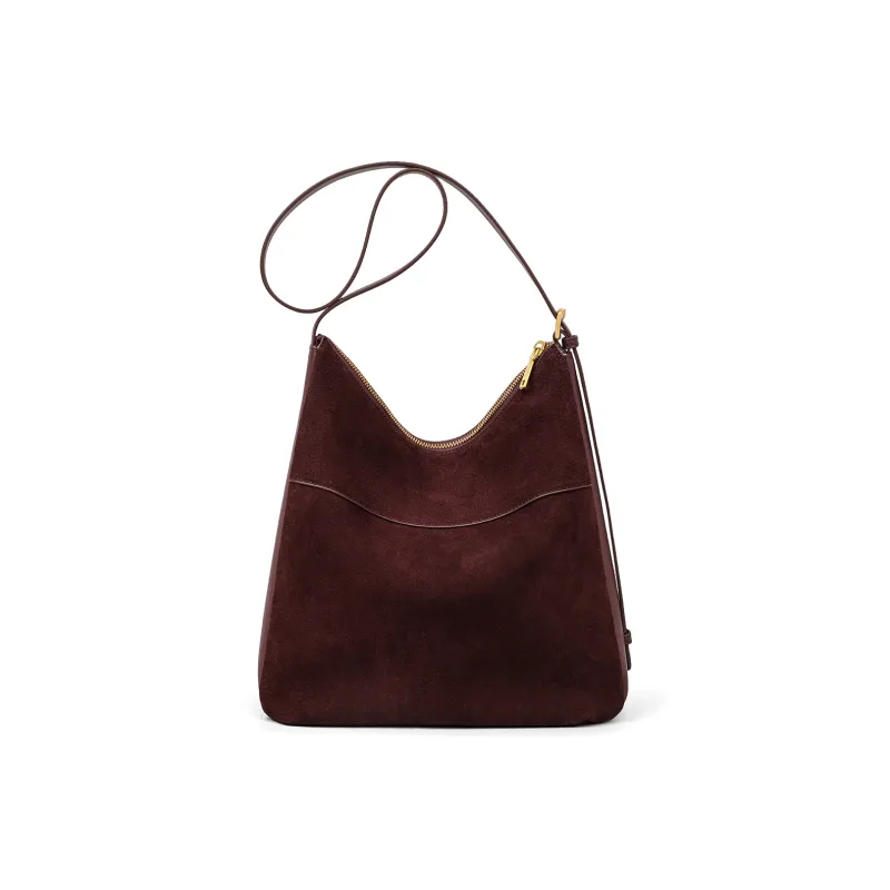 MILLIE'S Cow Leather Portable Underarm Shoulder Bag, Bucket Bag Women's Coffee/Wine Purple-10