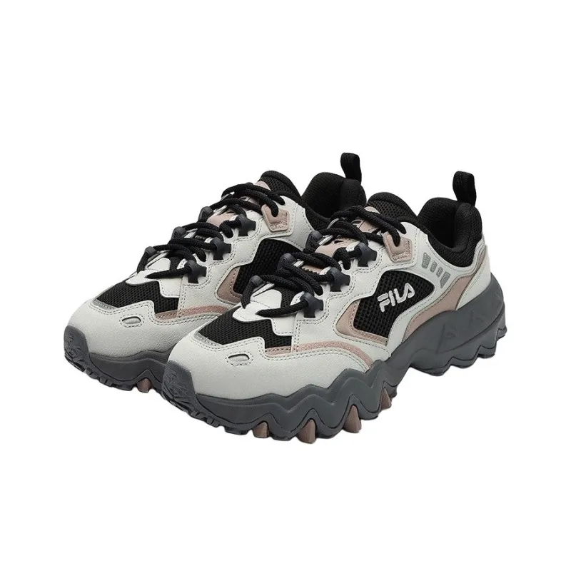 FILA Anti Slip And Wear Resistant Lightweight Height Increasing Low Top Chunky Sneakers Women's Black Gray Color-1
