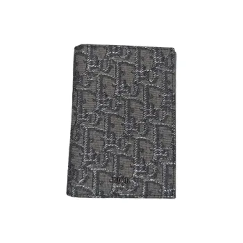 DIOR Embroidery Patchwork Fabric Passport Holder Unisex Gray