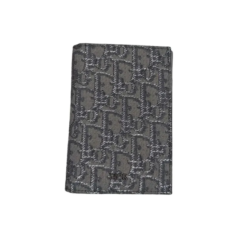 DIOR Embroidery Patchwork Fabric Passport Holder Unisex Gray-0