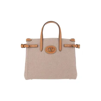 Valentino Cotton Tote Bag Shopping Bag Shoulder Bag Crossbody Bag Handbag Small Size Women's Light Umber