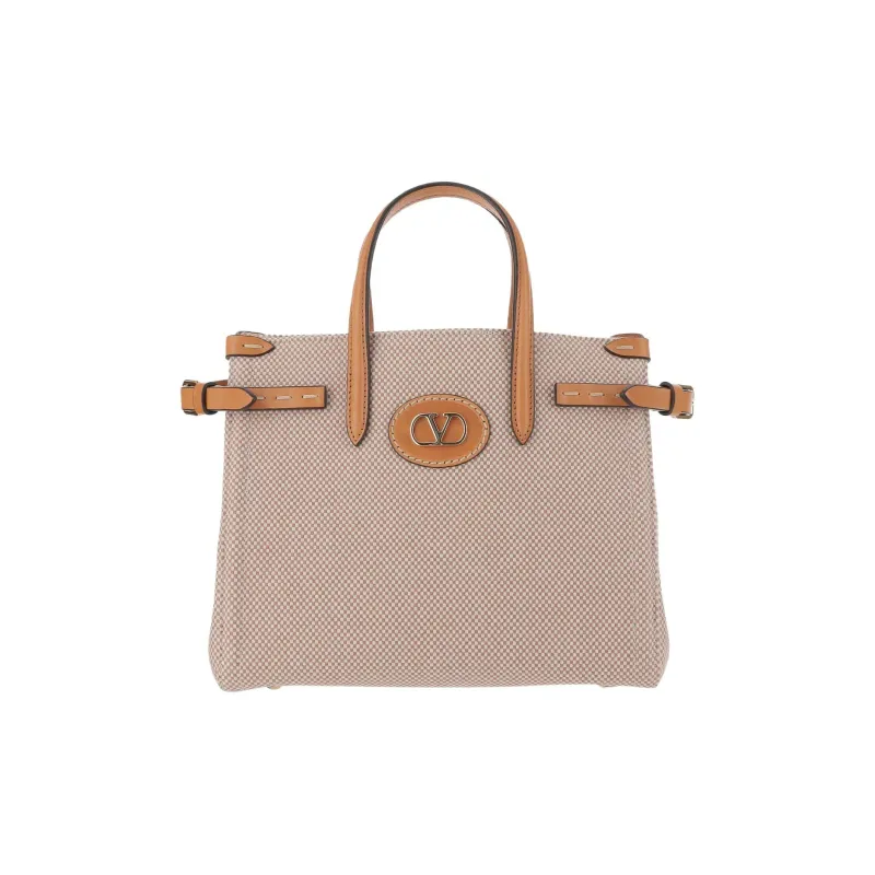 Valentino Cotton Tote Bag Shopping Bag Shoulder Bag Crossbody Bag Handbag Small Size Women's Light Umber-0