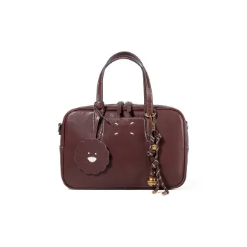 KAISER Crystal Vegetable Tanned Cow Leather Bowling Bag Handbag Women's Black/Coffee