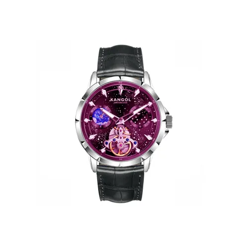 KANGOL Automatic Mechanical Movement Genuine Leather Strap Watch Men
s Watches Black Dial