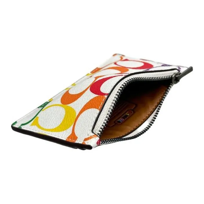 COACH Card Case Canvas With Leather Card Holder Coin Purse Women's Rainbow-3
