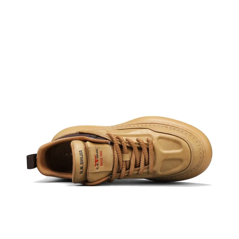 G.N.SHIJIA Height Increasing Wear Resistant Lightweight Breathable Slip Resistant Low Top Casual Shoes Men's Yellow-4