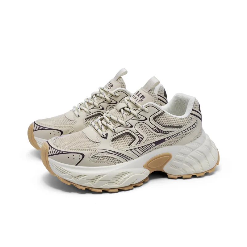 JEEP SPIRIT Cushioning Anti Slip Wear Resistant Breathability Low Top Chunky Sneakers Men's Light Sandy-3