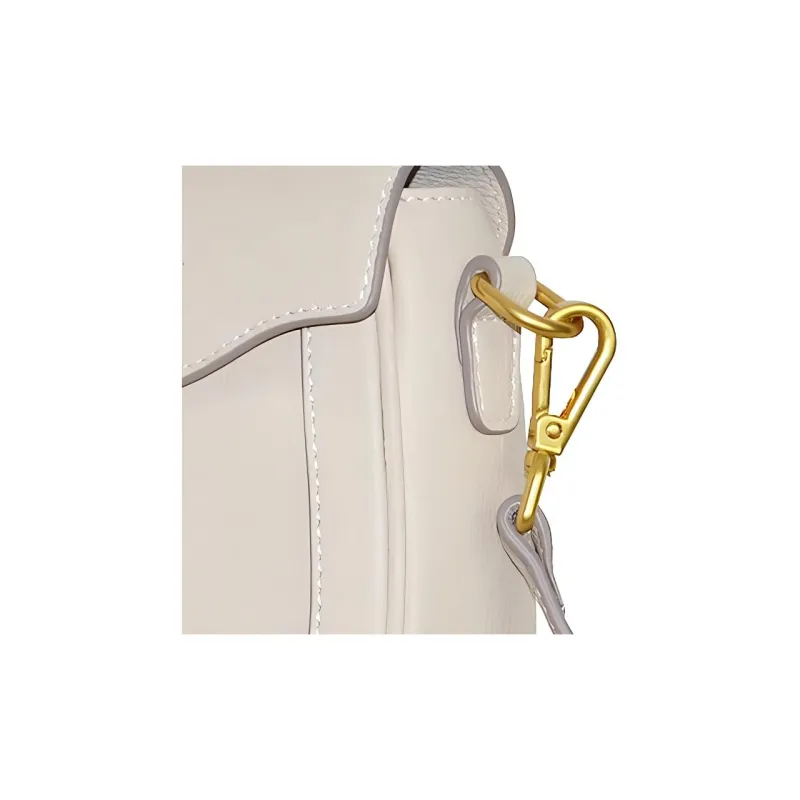 CAVANA Calfskin Saddle Bag Shoulder Bag Crossbody Bag Women's Gray White-4