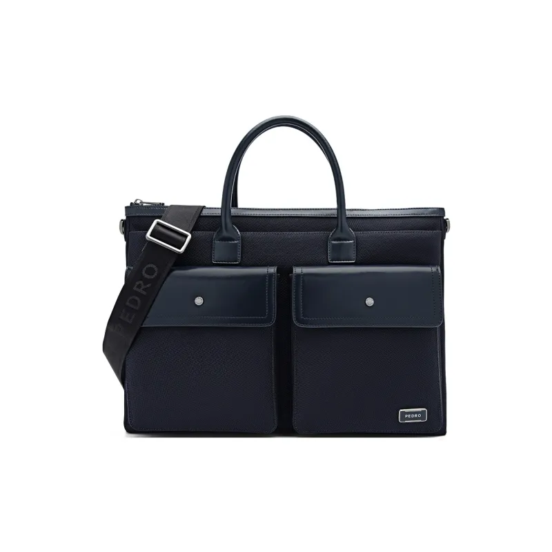 PEDRO Fabric With Cow Leather Briefcases Handbags Large Size Men's Black/Blue-6