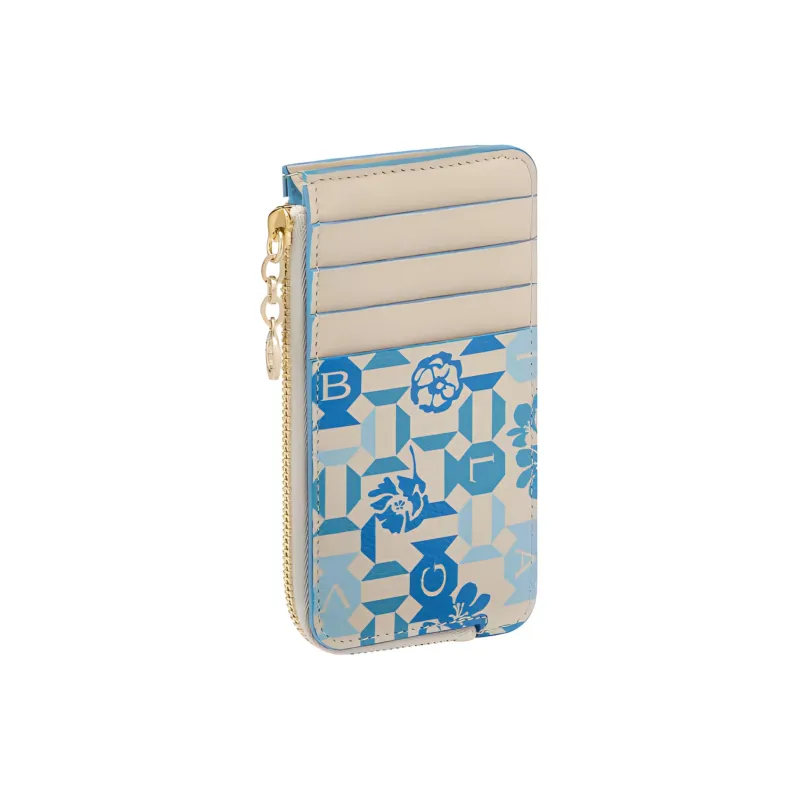 BVLGARI Grained Calfskin Wallets Card Holders Women's Blue-1