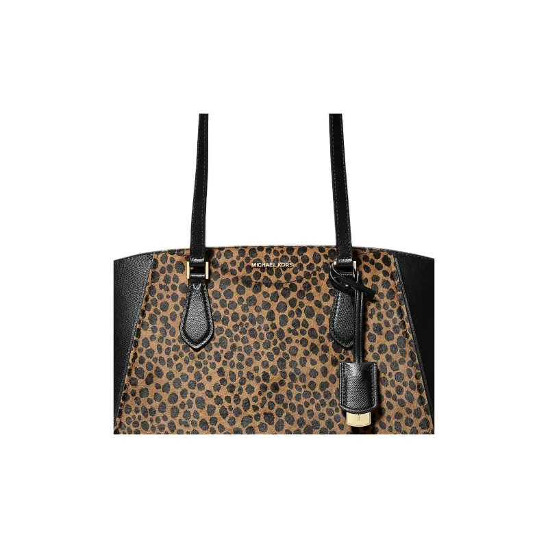 MICHAEL KORS TARYN Calf Hair Tote Bag Shopping Bag Handbag Shoulder Bag Large Size Women's Black & Brown-3