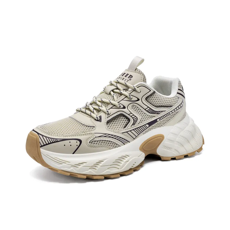JEEP SPIRIT Cushioning Anti Slip Wear Resistant Breathability Low Top Chunky Sneakers Men's Light Sandy-2
