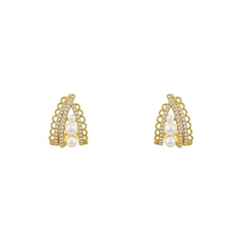 Drejew Copper Zircon Pearls Earrings Women's