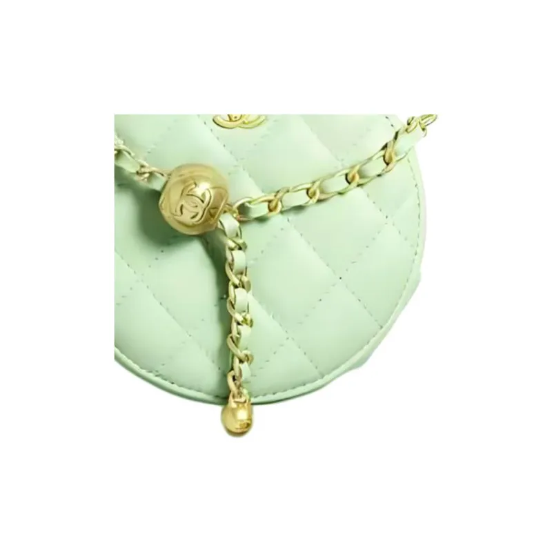 CHANEL Sheepskin Small Round Cake, Chain Bag, Crossbody Bag, Shoulder Bag Women's Mint Green-2