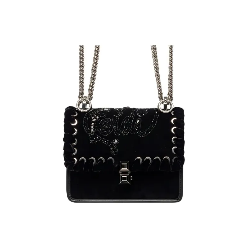 FENDI Kan I Cow Leather Crossbody Bag, Shoulder Bag Small Size Women's Black-1
