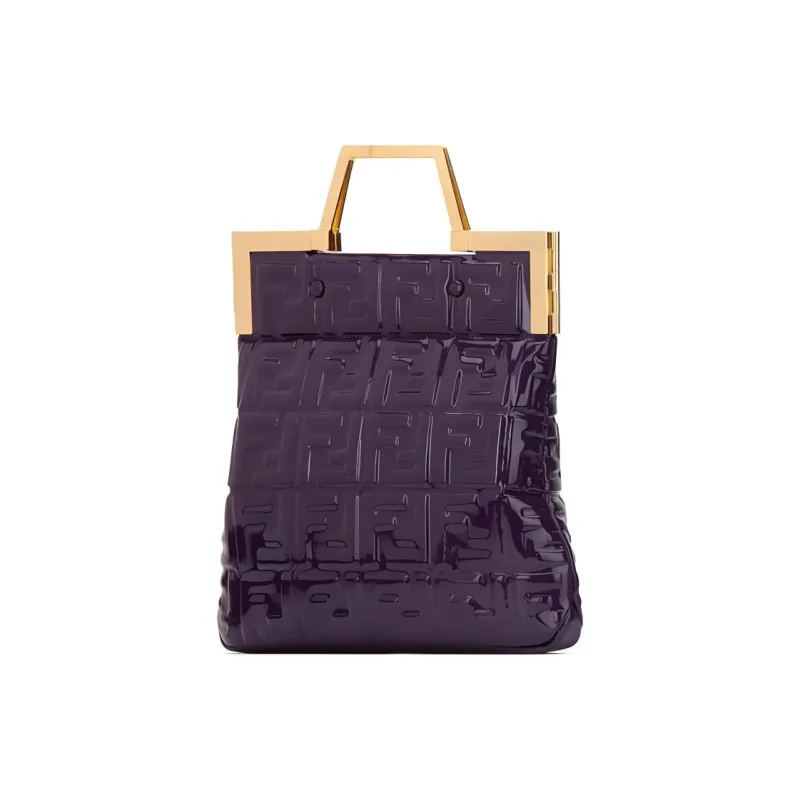 FENDI Patent Leather Tote Bag Shopping Bag Shoulder Bag Crossbody Bag Handbags Small Size Women's Purple-1