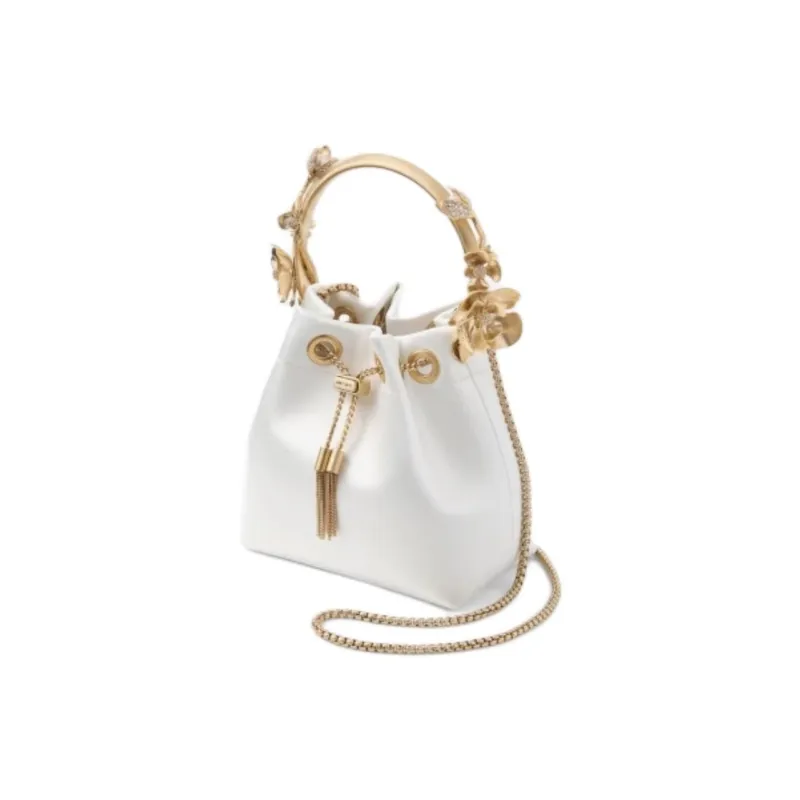 Jimmy Choo Fabric Handbag Trumpets Women's Ivory White & Gold-1