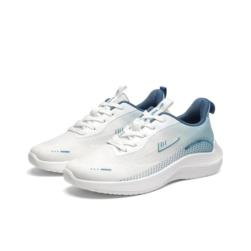 Warrior Lightweight Rebound Low Top Casual Training Long Distance Running Running Shoes Men's White Navy Blue-3