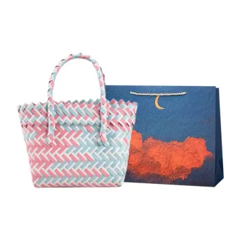 Elsvet Straw Handbag Regular Women's Pink & Blue/Purple & Green/Gray/Black/Yellow/Blue/Pink