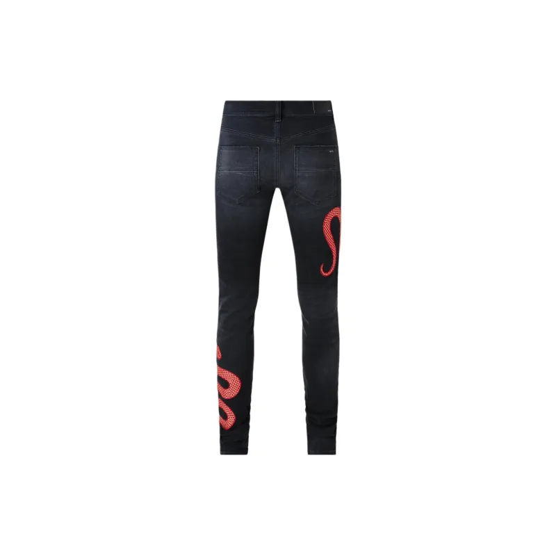 AMIRI Snake Printed Distressed Jeans-1