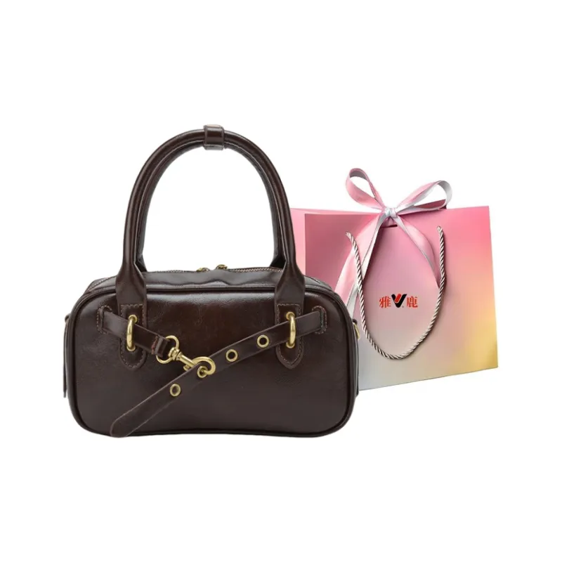 Yalu PU Bowling Bag, Handbag Women's Burgundy/Black/Coffee/Brown-8