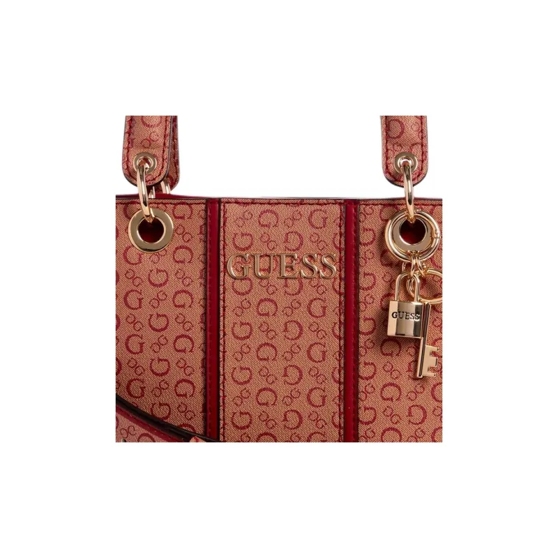GUESS Faux Leather Coated Canvas Shoulder Bag Crossbody Bag Handbag Small Size Women's Red-3