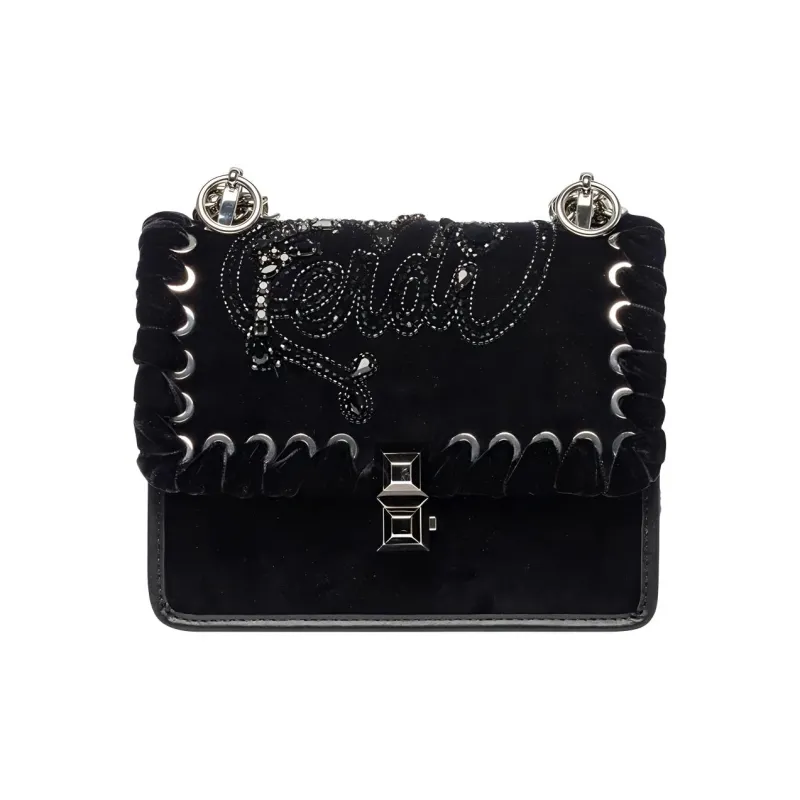 FENDI Kan I Cow Leather Crossbody Bag, Shoulder Bag Small Size Women's Black-0