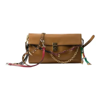 PRADA Leather Shoulder Bag Large Size Women's Caramel