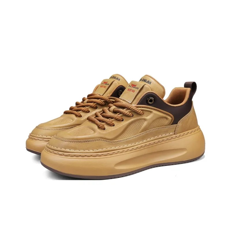 G.N.SHIJIA Height Increasing Wear Resistant Lightweight Breathable Slip Resistant Low Top Casual Shoes Men's Yellow-3